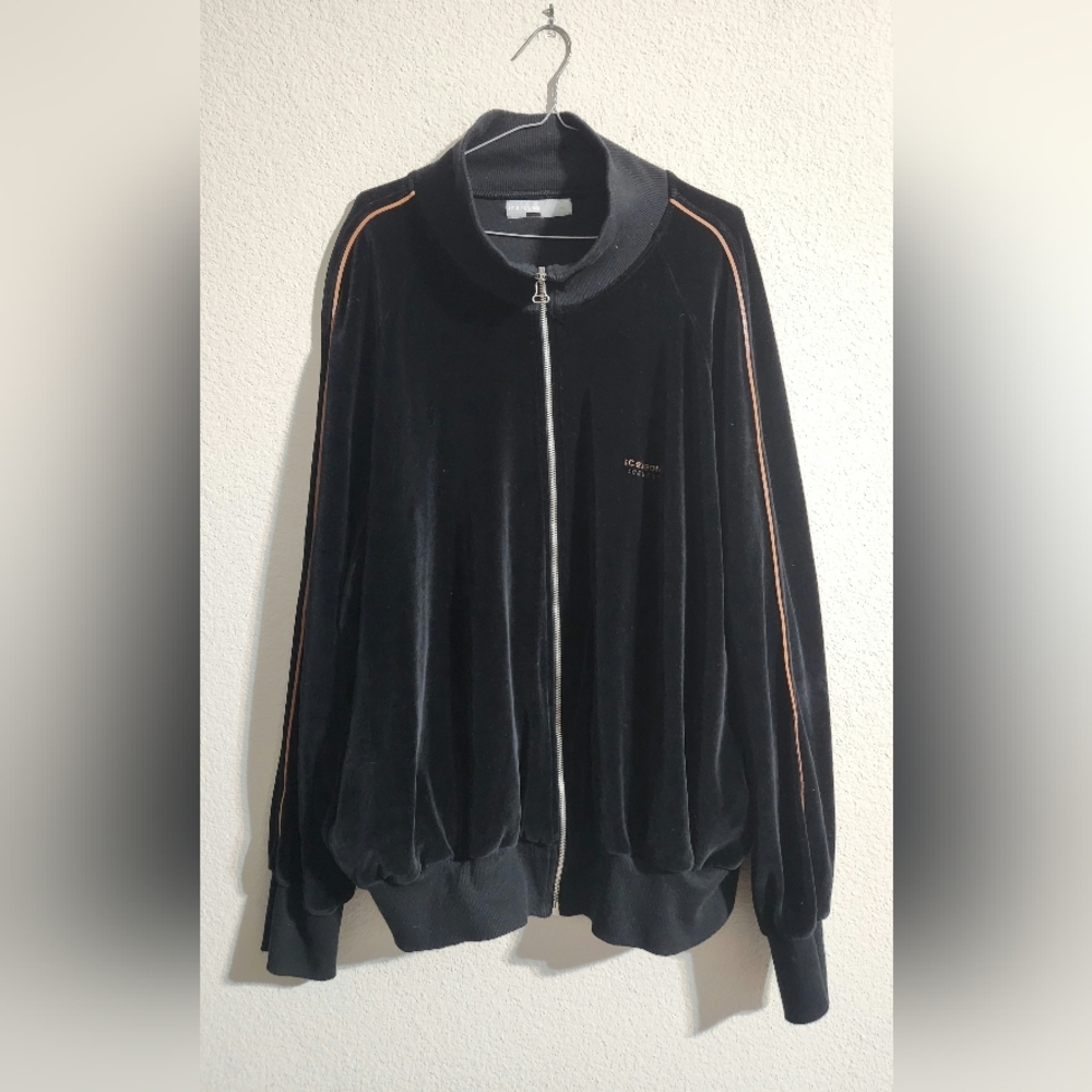 Iceberg Icejeans Men’s black velour zip up tracksuit jacket with brown trim XXL